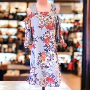NEIMAN MARCUS TAYLOR NWT COLD SHOULDER FLUTTER SLEEVES DRESS SIZE 6 POWDER BLUE
